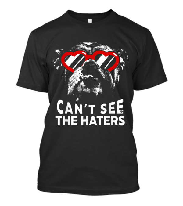 English Bulldog Can't See The Haters Heart Sunglasses T-Shirt