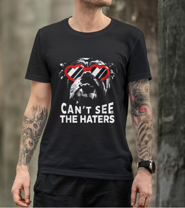 English Bulldog Can't See The Haters Heart Sunglasses T-Shirt