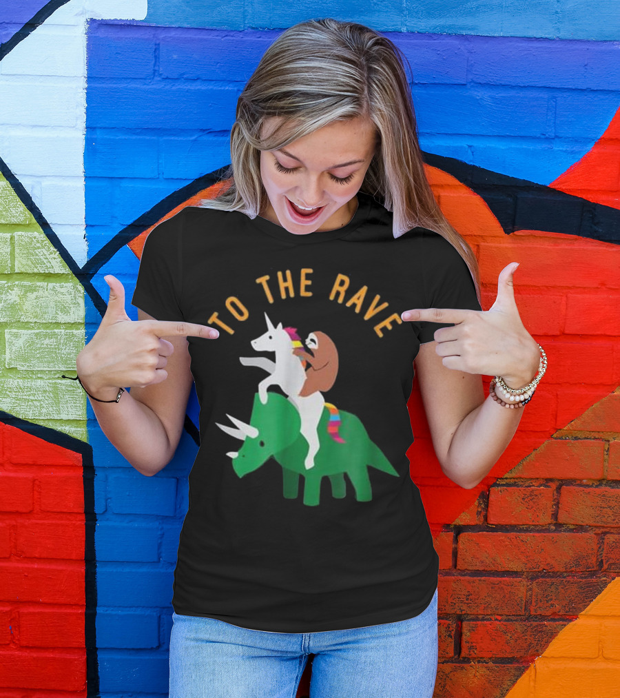 Funny EDM Unicorn Rave With Sloth Riding Dinosaur Adventure T-Shirt