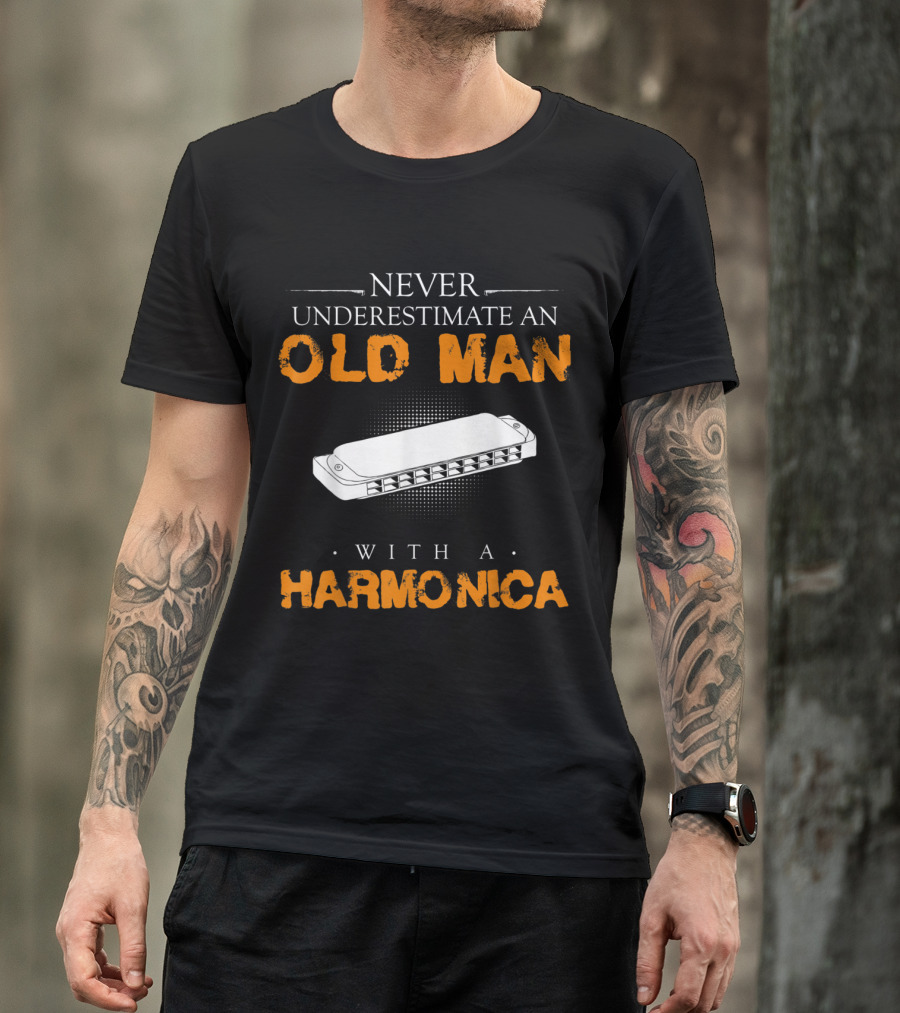 Never Underestimate An Old Man With A Harmonica T-Shirt
