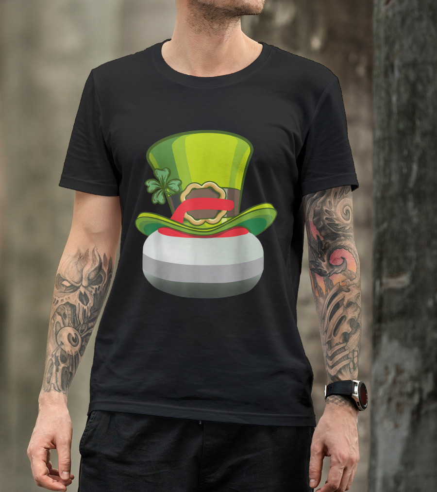 Leprechaun Hat And Shamrock On Curling Stone T-Shirt
