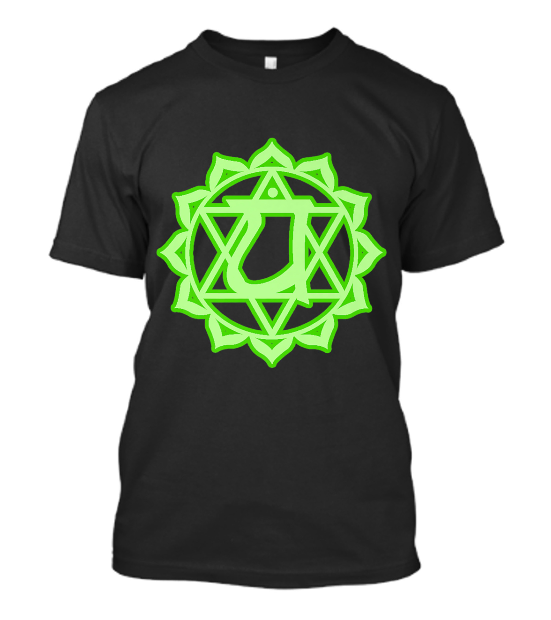 Anahata Heart Chakra Yoga Symbol In Vibrant Green Mandala T-Shirt