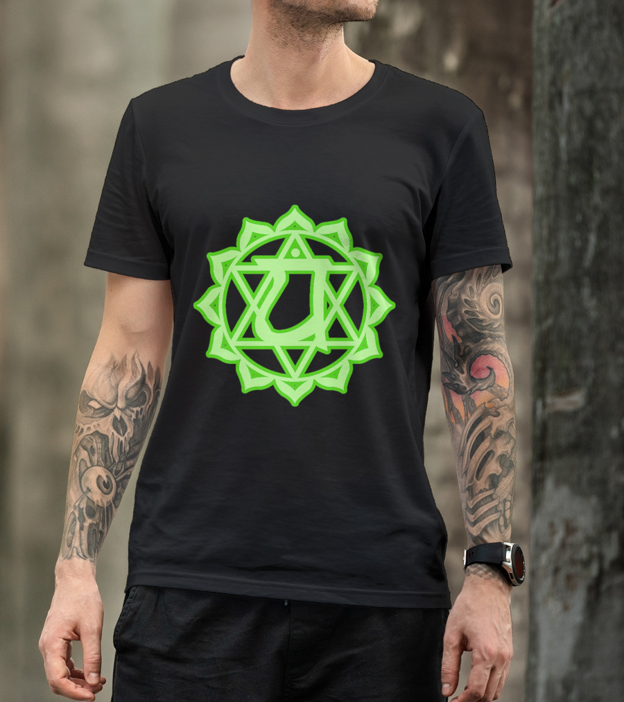 Anahata Heart Chakra Yoga Symbol In Vibrant Green Mandala T-Shirt