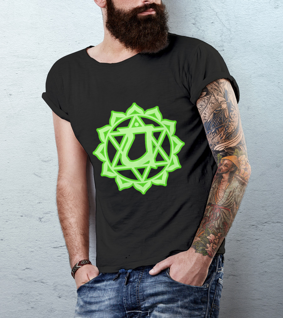 Anahata Heart Chakra Yoga Symbol In Vibrant Green Mandala T-Shirt