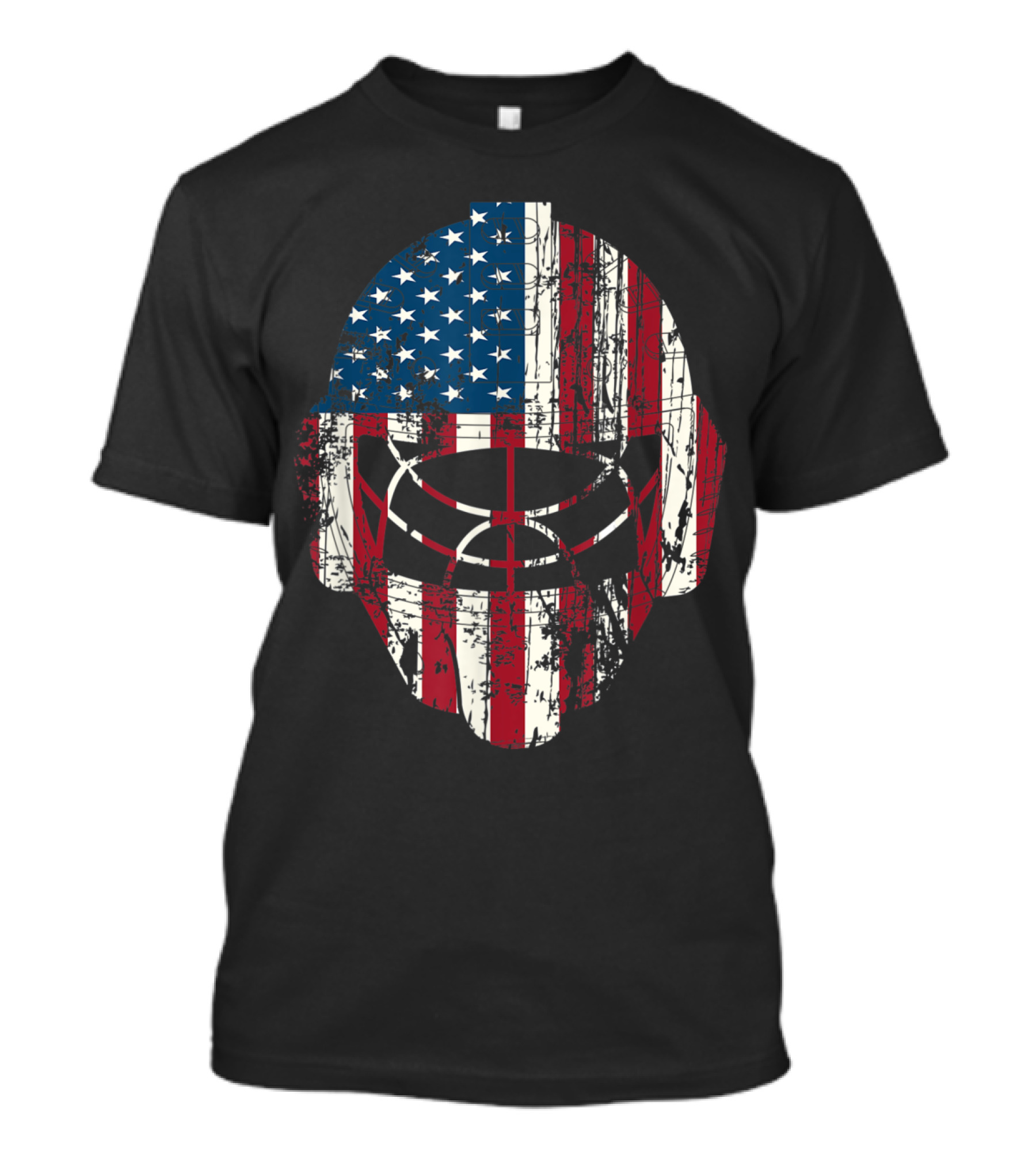 American Flag Hockey Player Helmet Vintage Grunge T-Shirt