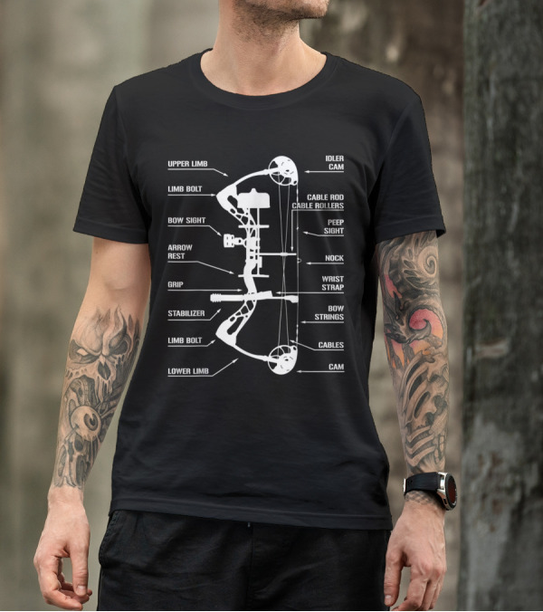 Detailed Compound Bow Diagram Anatomy For Bow Hunting T-Shirt