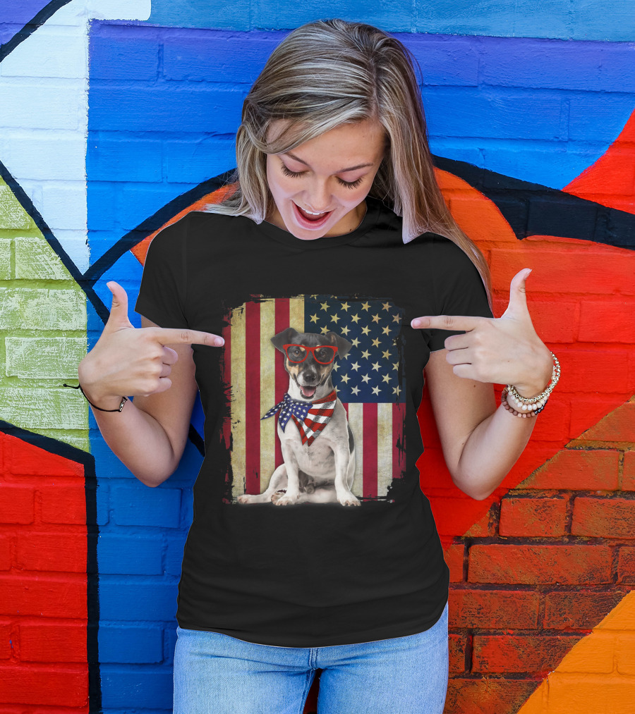 Jack Russell American Flag With Sunglasses And Bandana T-Shirt