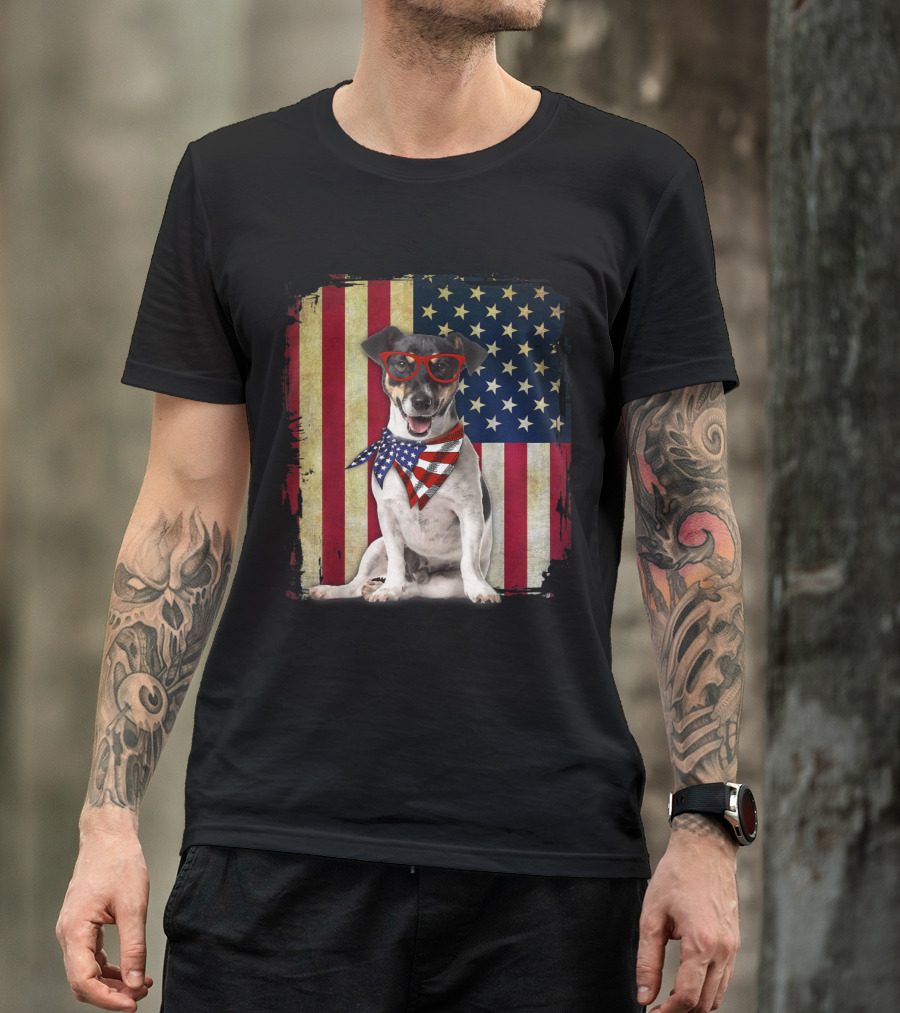 Jack Russell American Flag With Sunglasses And Bandana T-Shirt