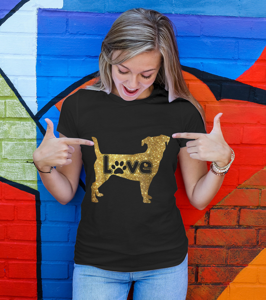 Love In Glittering Gold Jack Russell Valentine T-Shirt