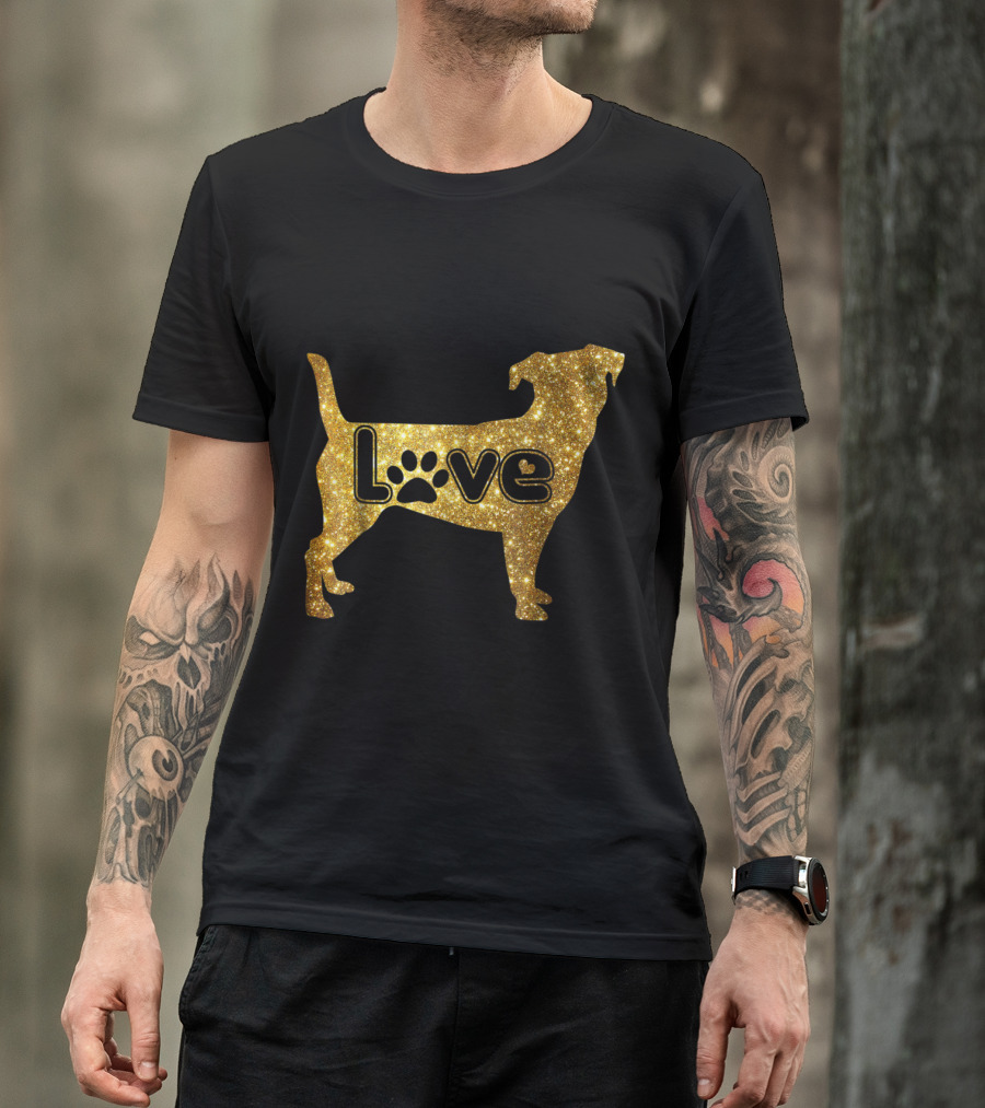 Love In Glittering Gold Jack Russell Valentine T-Shirt