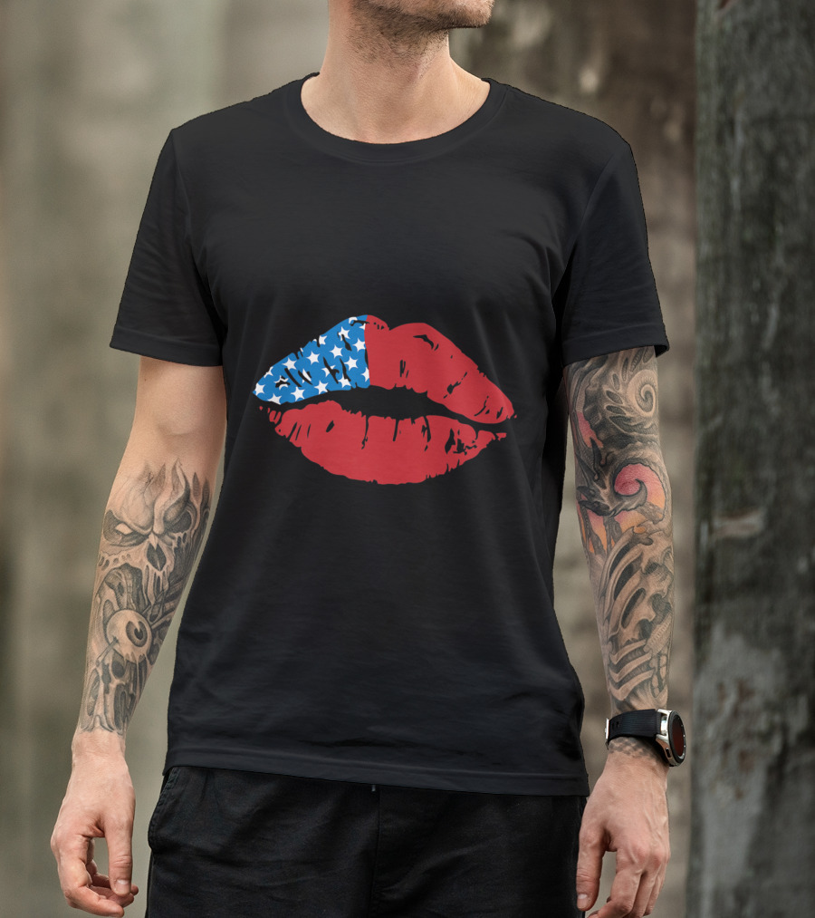 Stars And Stripes American Flag Lips USA 4th Of July Patriotic T-Shirt