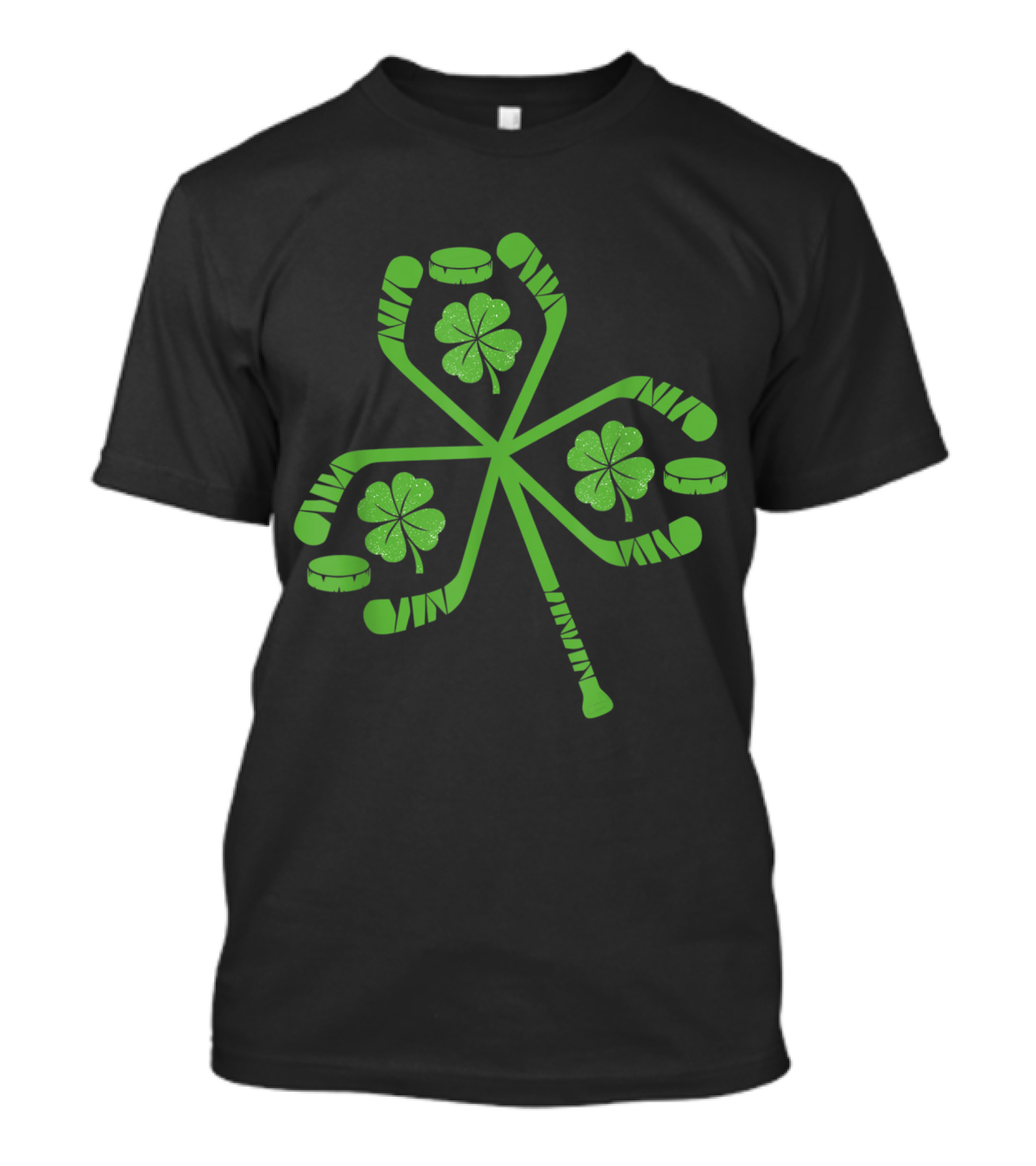 St Patrick's Day Shamrock Hockey Puck And Stick Funny T-Shirt