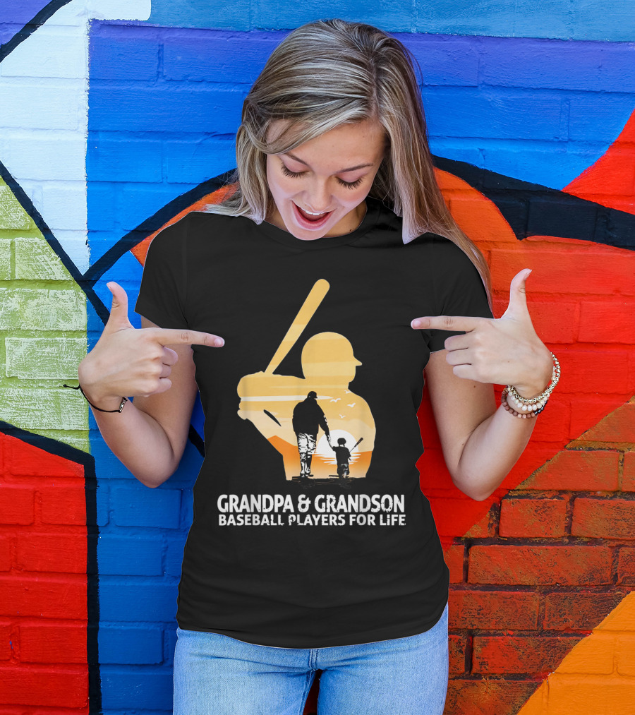 Grandpa And Grandson Baseball Players For Life Sunset T-Shirt