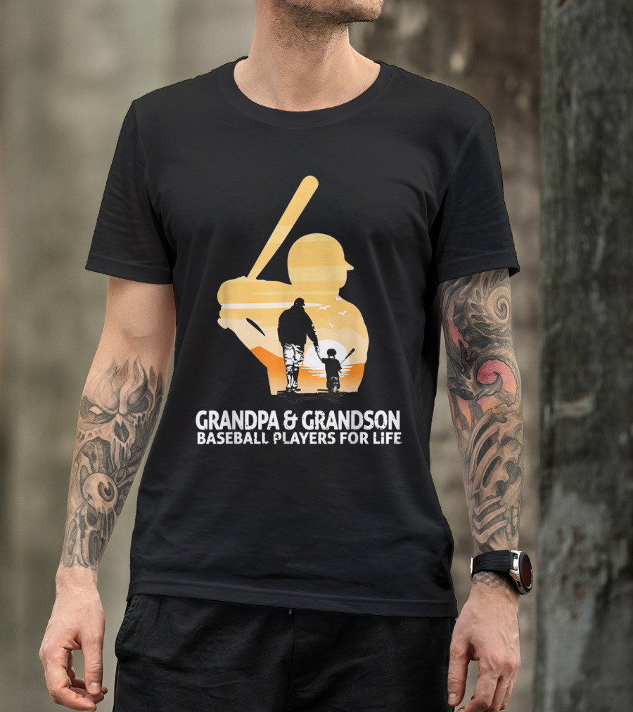 Grandpa And Grandson Baseball Players For Life Sunset T-Shirt