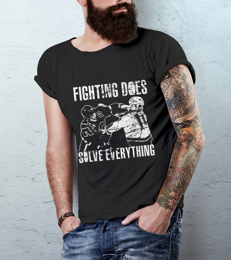Fighting Does Solve Everything Funny Hockey Players Confrontation T-Shirt