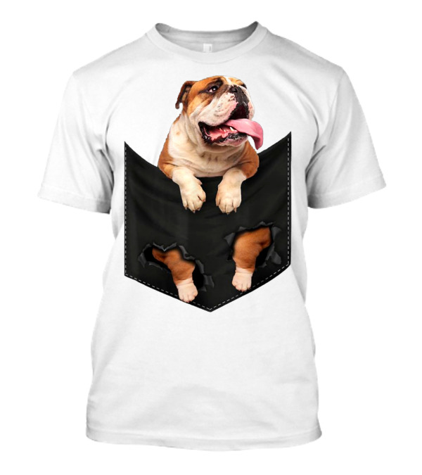 English Bulldog Breaking Through Pocket Mid T-Shirt