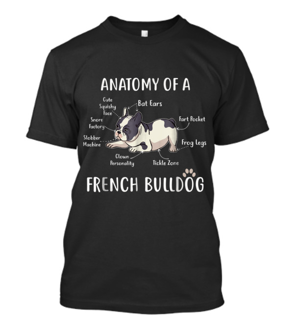 Anatomy Of A French Bulldog Bat Ears Cute Squishy Face Fart Pocket Snore Factory Slobber Machine Frog Legs Clown Personality Tickle Zone T-Shirt