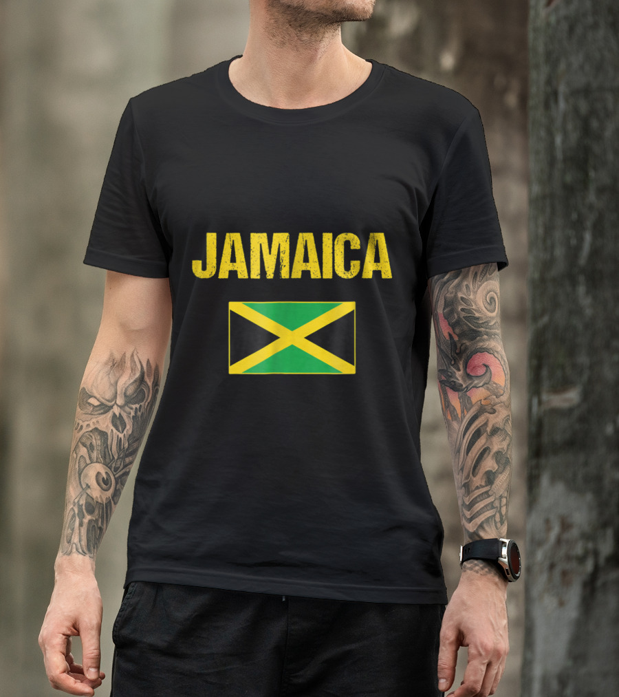 Jamaica Jamaican Flag Textured Yellow Font T-Shirt