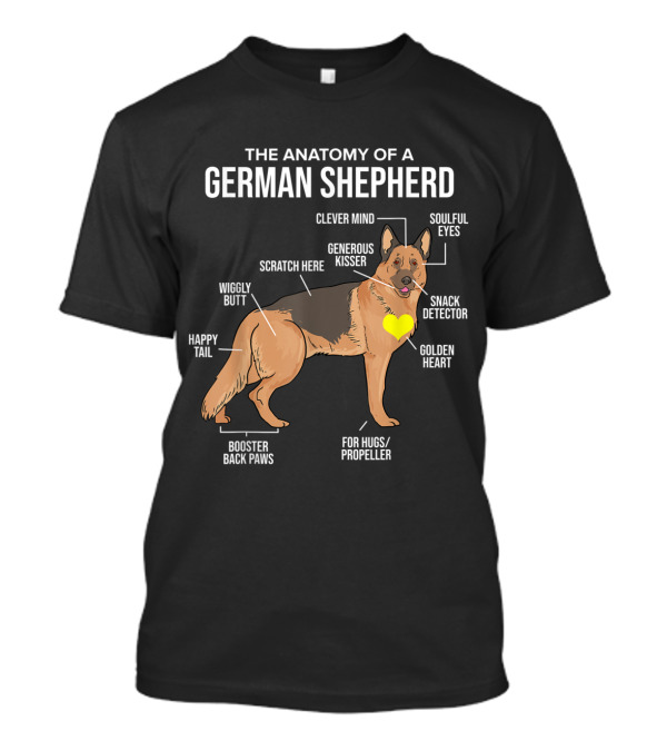 Anatomy Of A German Shepherd: Clever Mind, Soulful Eyes, Generous Kisser, Wiggly Butt, Golden Heart, Snack Detector, Happy Tail, Booster Back Paws, For Hugs Propeller T-Shirt