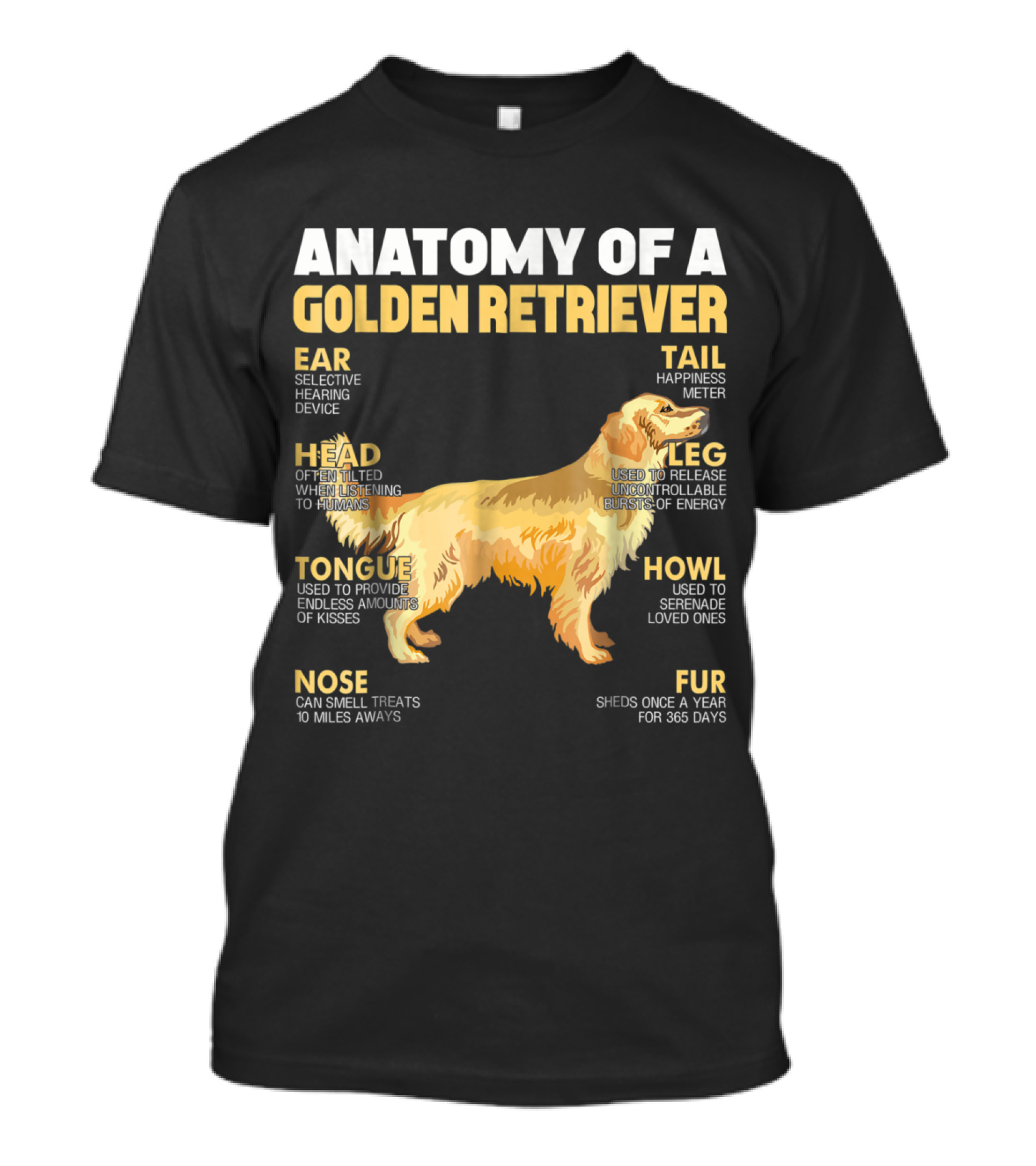 Detailed Anatomy Of A Golden Retriever: Selective Hearing, Happiness Meter, And More T-Shirt