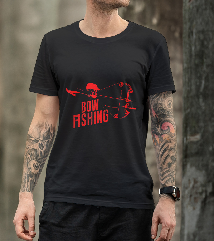 Bow Fishing With Bold Red Archer Silhouette And Compound Bow T-Shirt