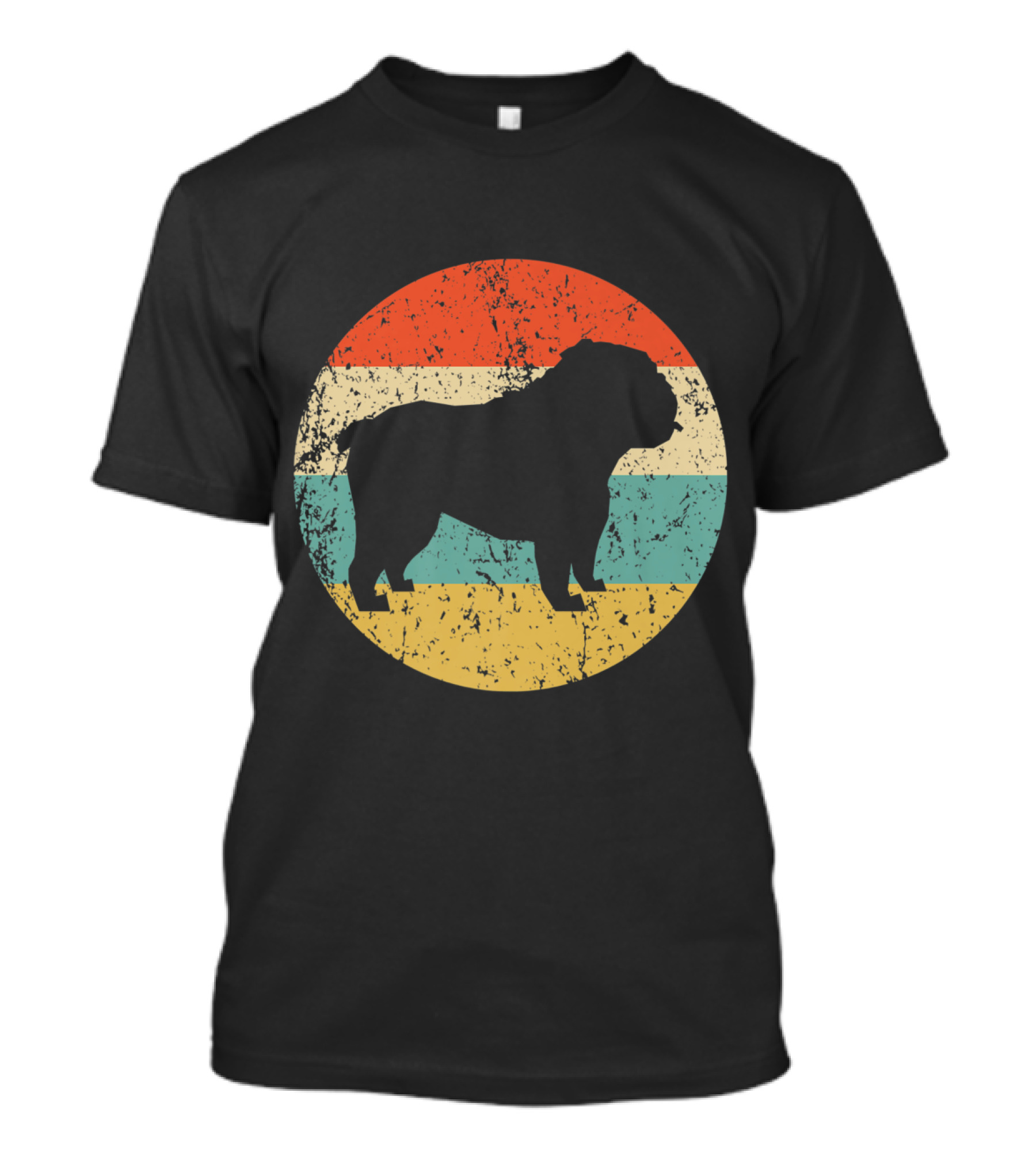 Retro English Bulldog Silhouette In Vintage Rainbow Circle T-Shirt