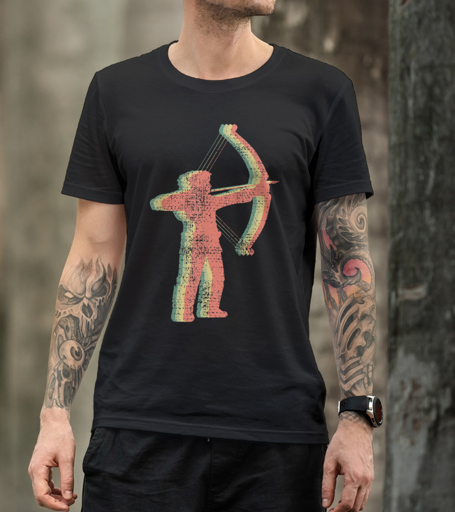 Bow Hunt Hunting Hun Archer Silhouette Retro T-Shirt