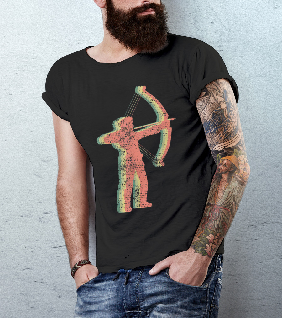 Bow Hunt Hunting Hun Archer Silhouette Retro T-Shirt