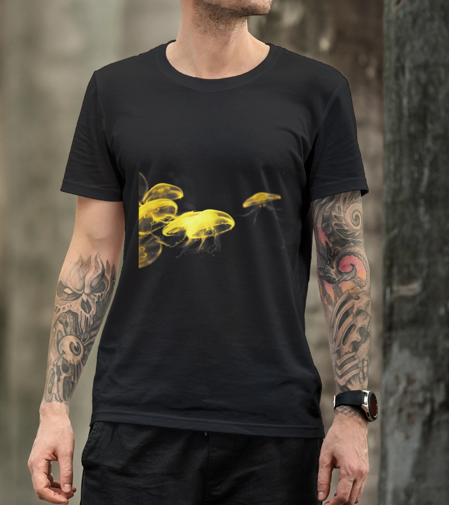 Yellow Jellyfish On Black Background With I Like Jelly Fish T-Shirt