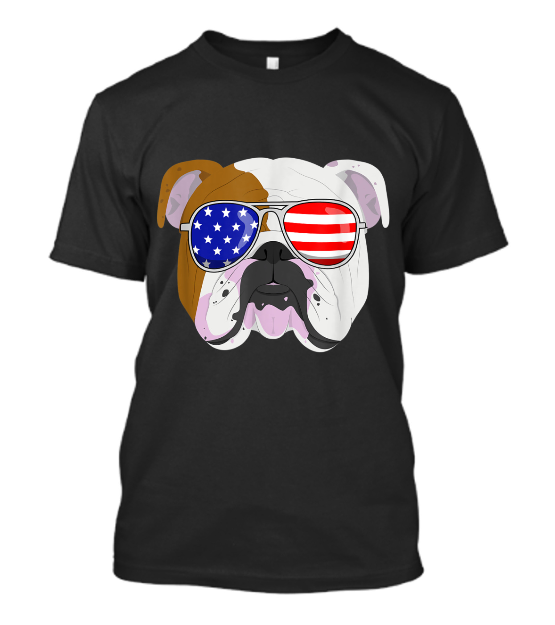 English Bulldog Wearing American Flag Sunglasses For Fourth Of July T-Shirt