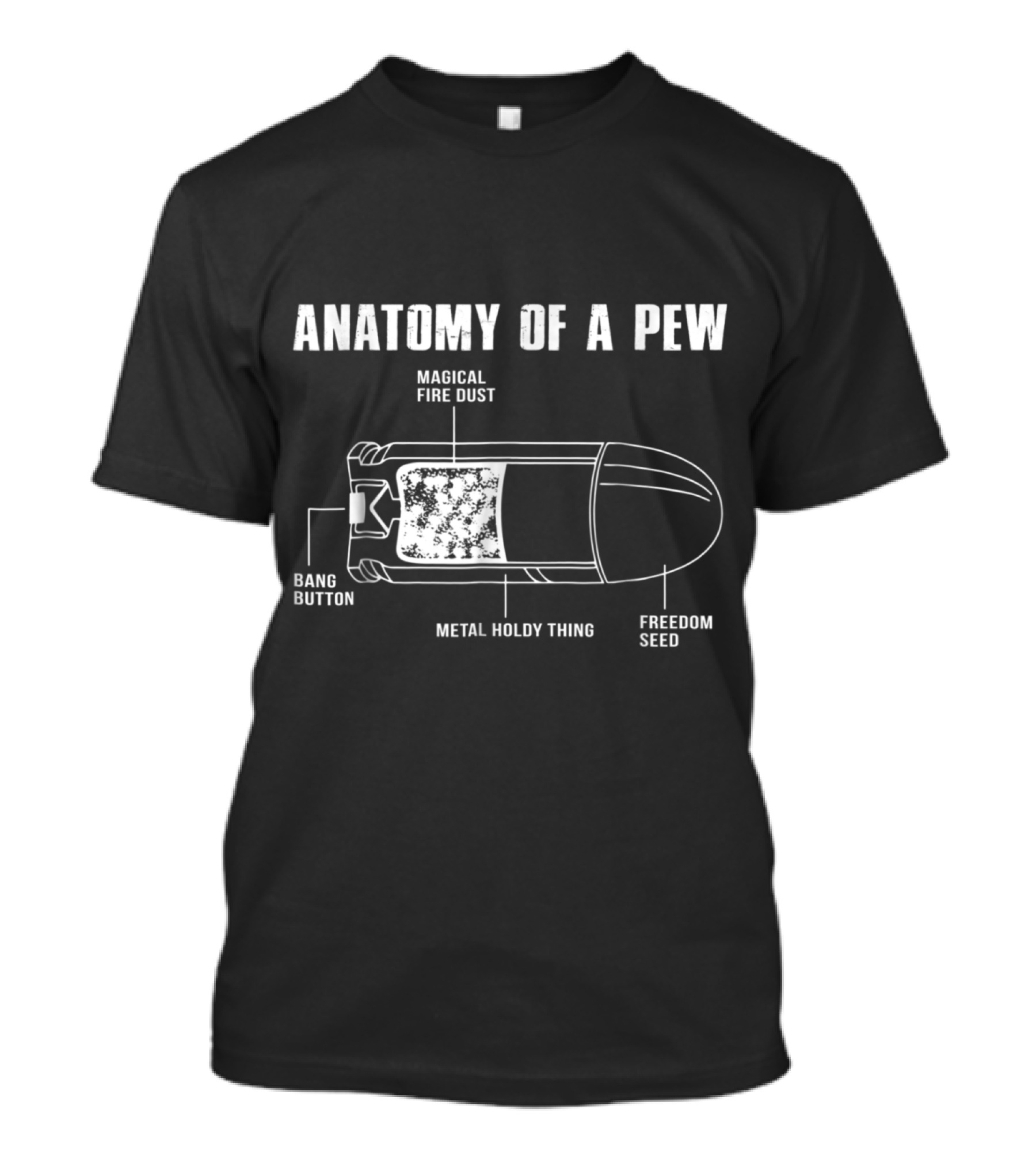 Anatomy Of A Pew Bang Button Magical Fire Dust Metal Holdy Thing Freedom Seed T-Shirt