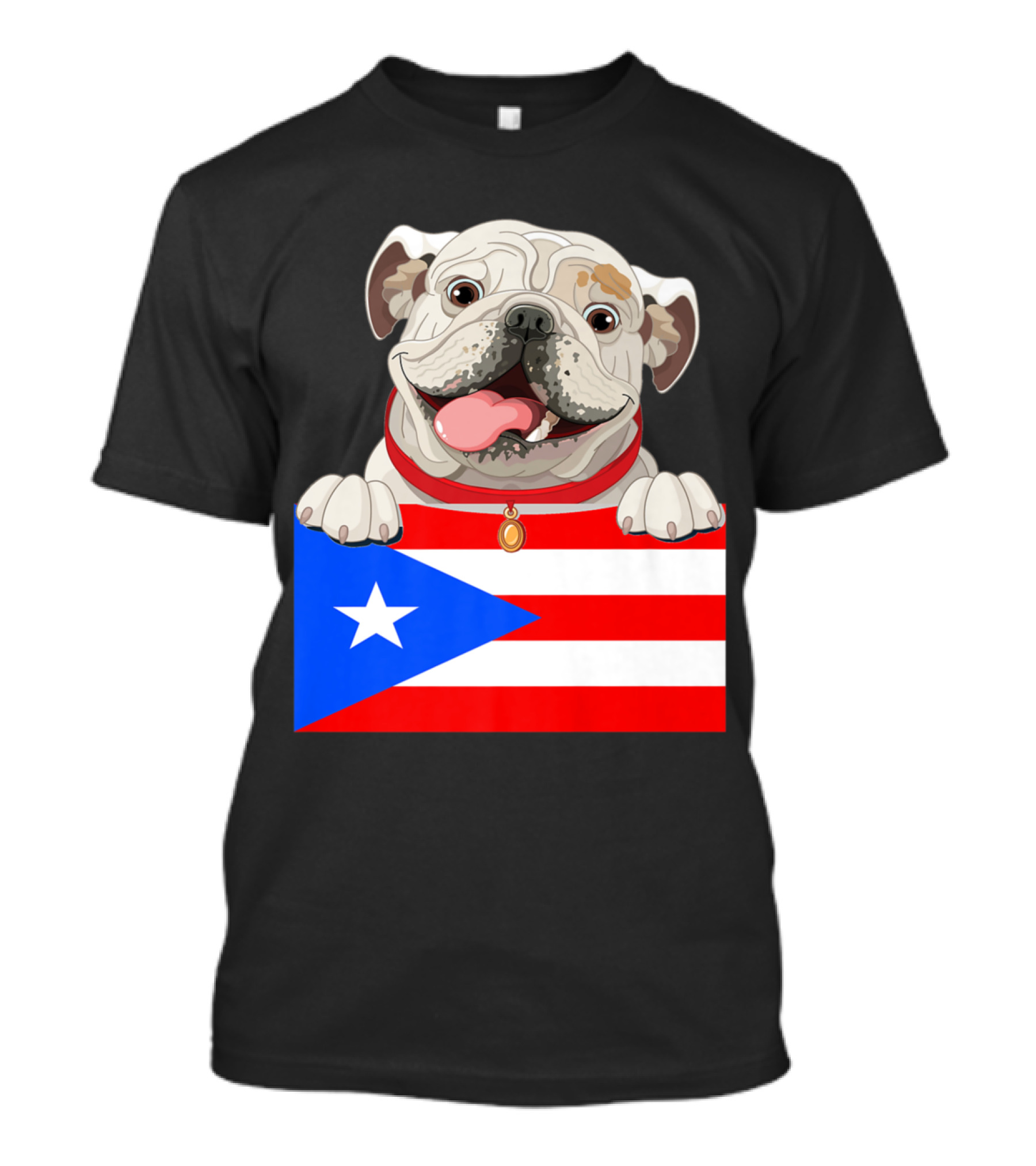 English Bulldog Holding Puerto Rico Flag T-Shirt