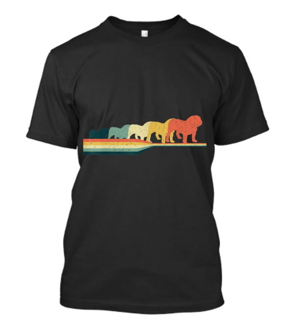 English Bulldog Vintage Retro Silhouette Rainbow Stripes T-Shirt