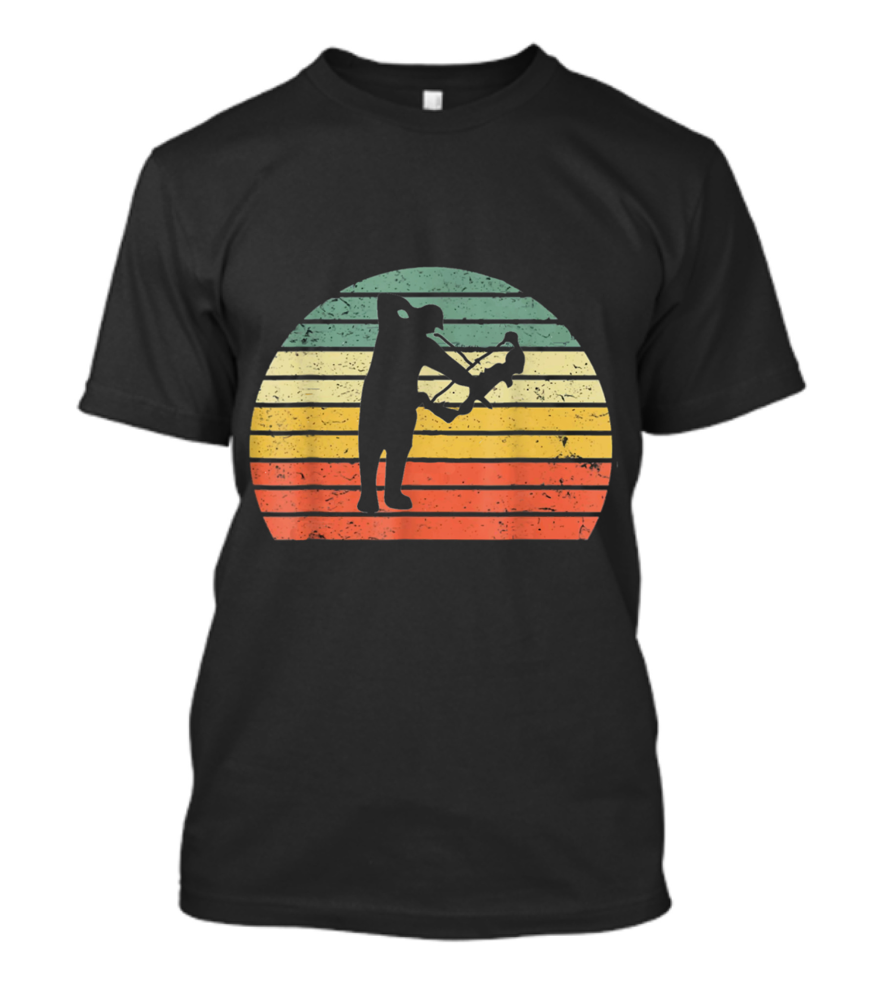 Retro Bowfishing Hunter Archer Bow Silhouette Sunset T-Shirt