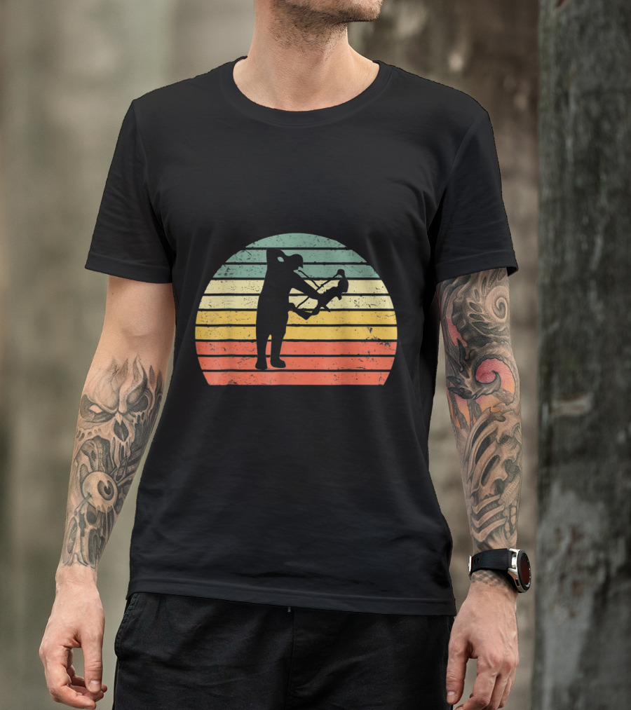 Retro Bowfishing Hunter Archer Bow Silhouette Sunset T-Shirt