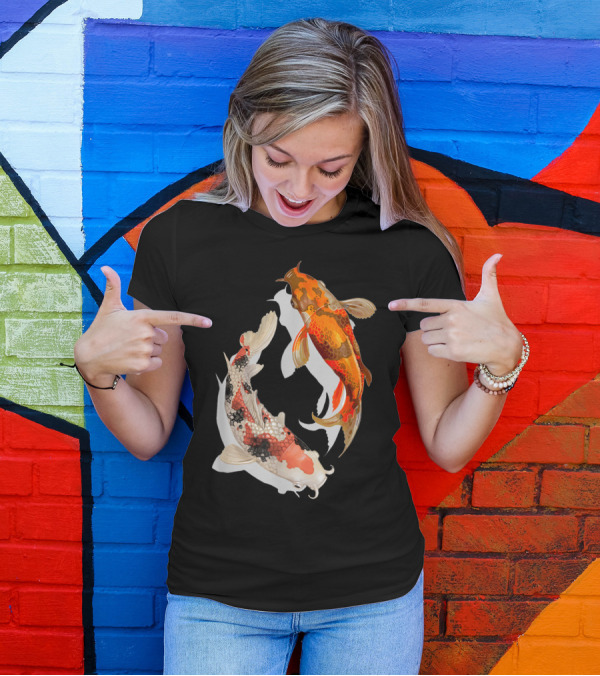 Koi Fish Pair In Japanese Style Graceful Design For Koi Lovers T-Shirt