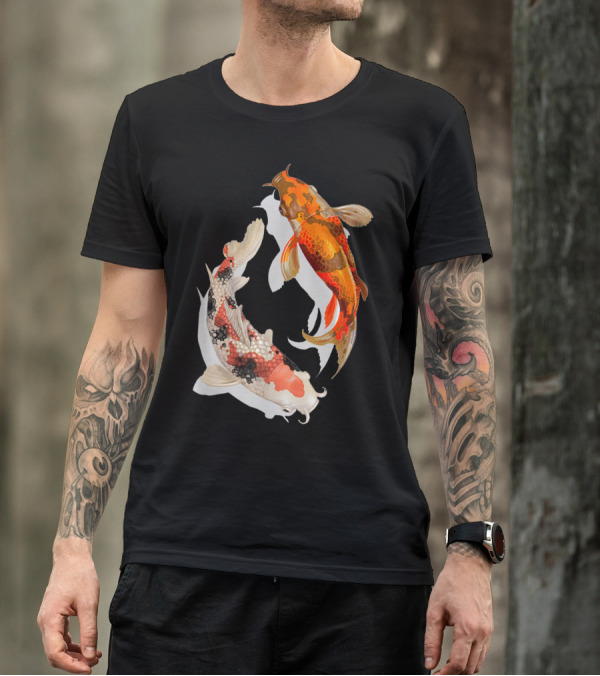 Koi Fish Pair In Japanese Style Graceful Design For Koi Lovers T-Shirt