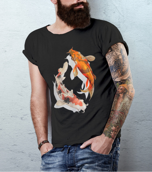 Koi Fish Pair In Japanese Style Graceful Design For Koi Lovers T-Shirt
