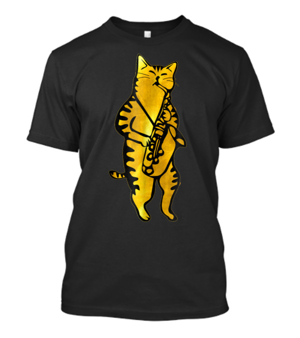 Jazz Cat Playing Golden Saxophone T-Shirt