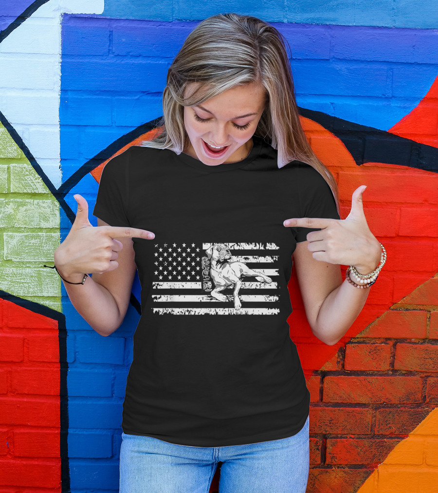 American Flag Boxer Dog Patriotic Fourth Of July T-Shirt