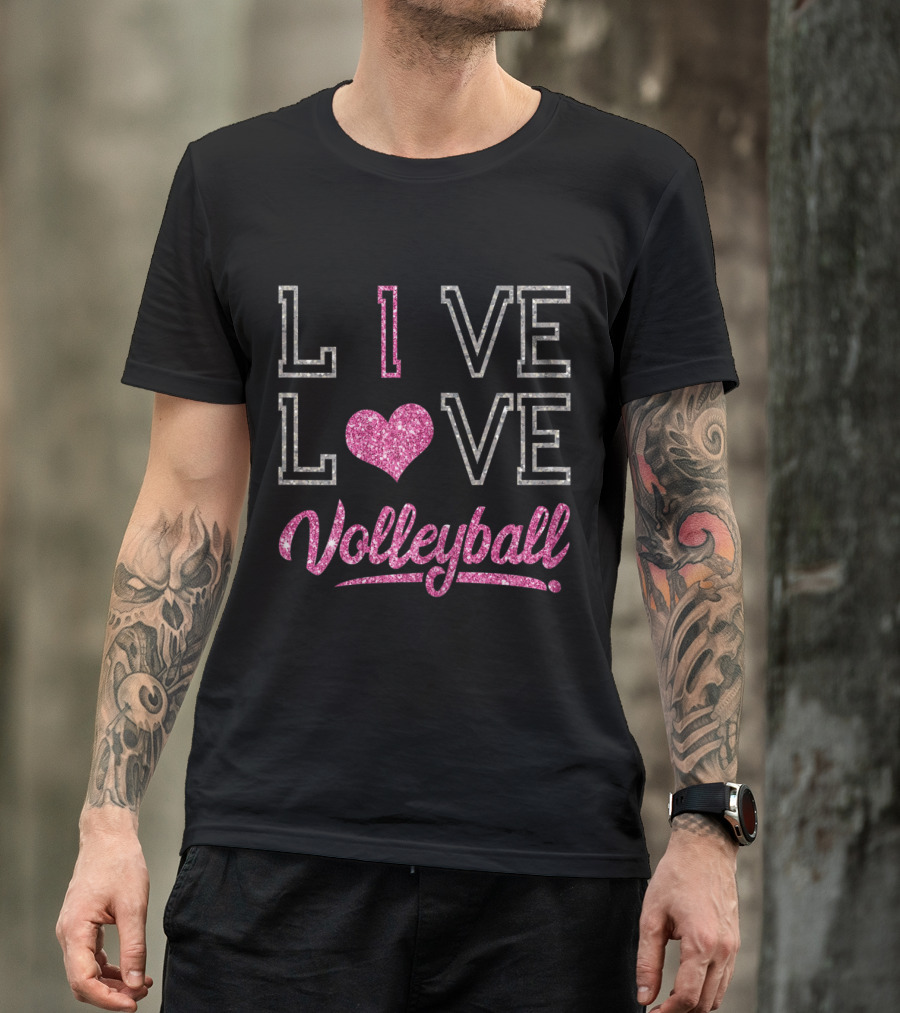 Live Love Volleyball Glitter Heart Girls Volleyball T-Shirt