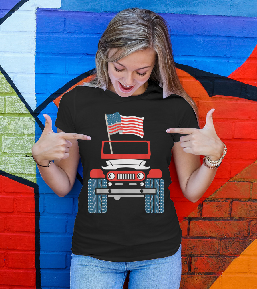 Patriotic Jeep With American Flag 4th Of July USA Merica T-Shirt