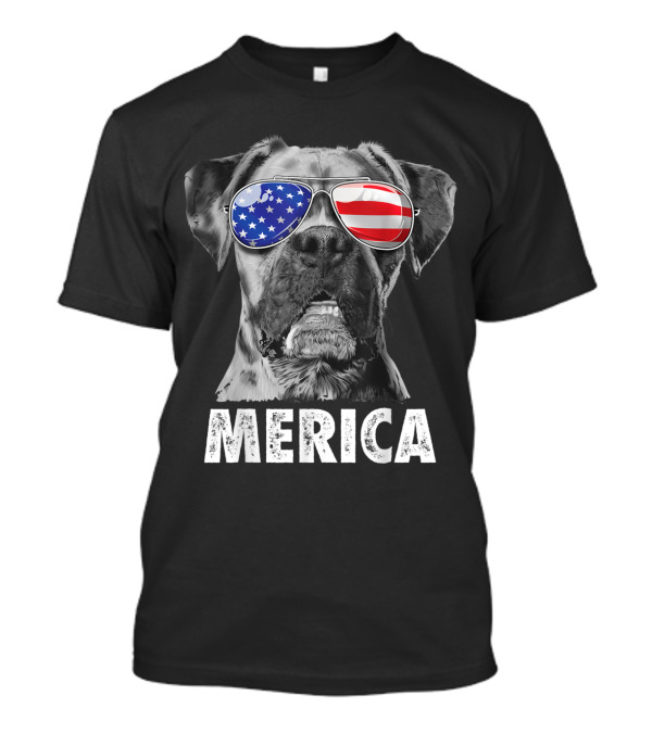Boxer Dog Merica American Flag Sunglasses 4th Of July T-Shirt