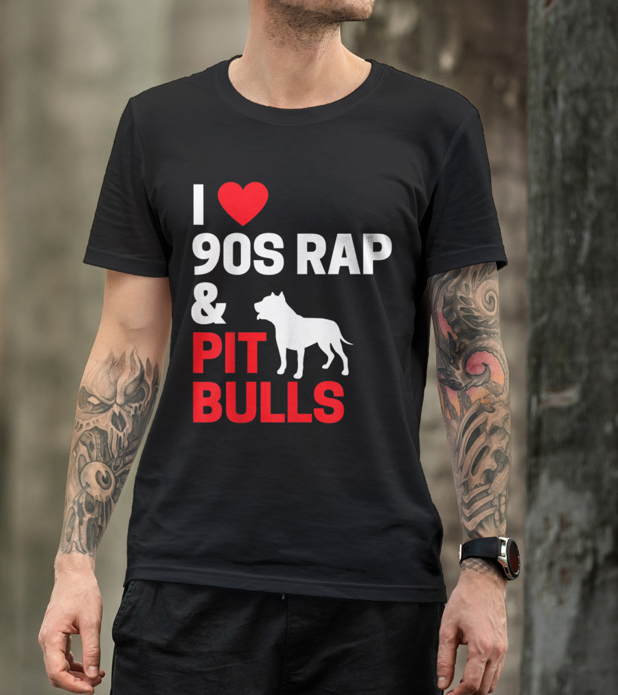 I Love 90s Rap Music And Pit Bulls Iconic Hip Hop Era T-Shirt