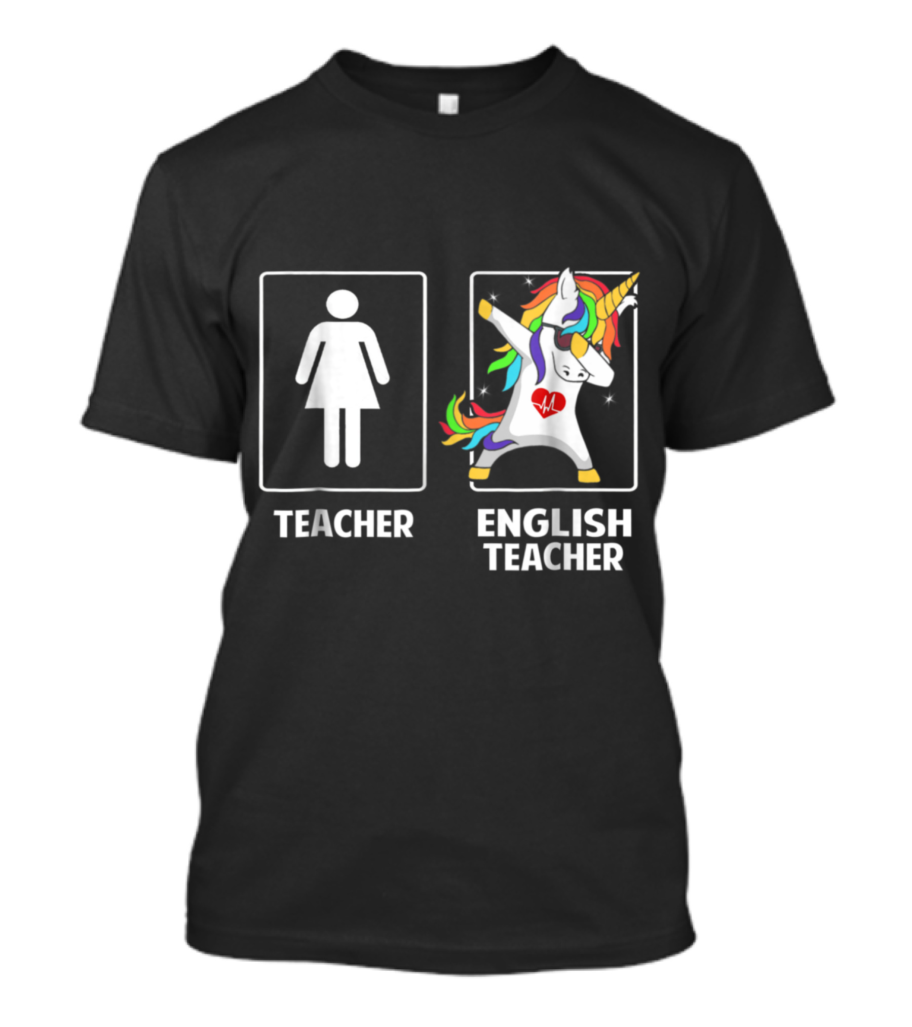 Teacher Symbol English Teacher Unicorn Dabbing With Rainbow Mane T-Shirt