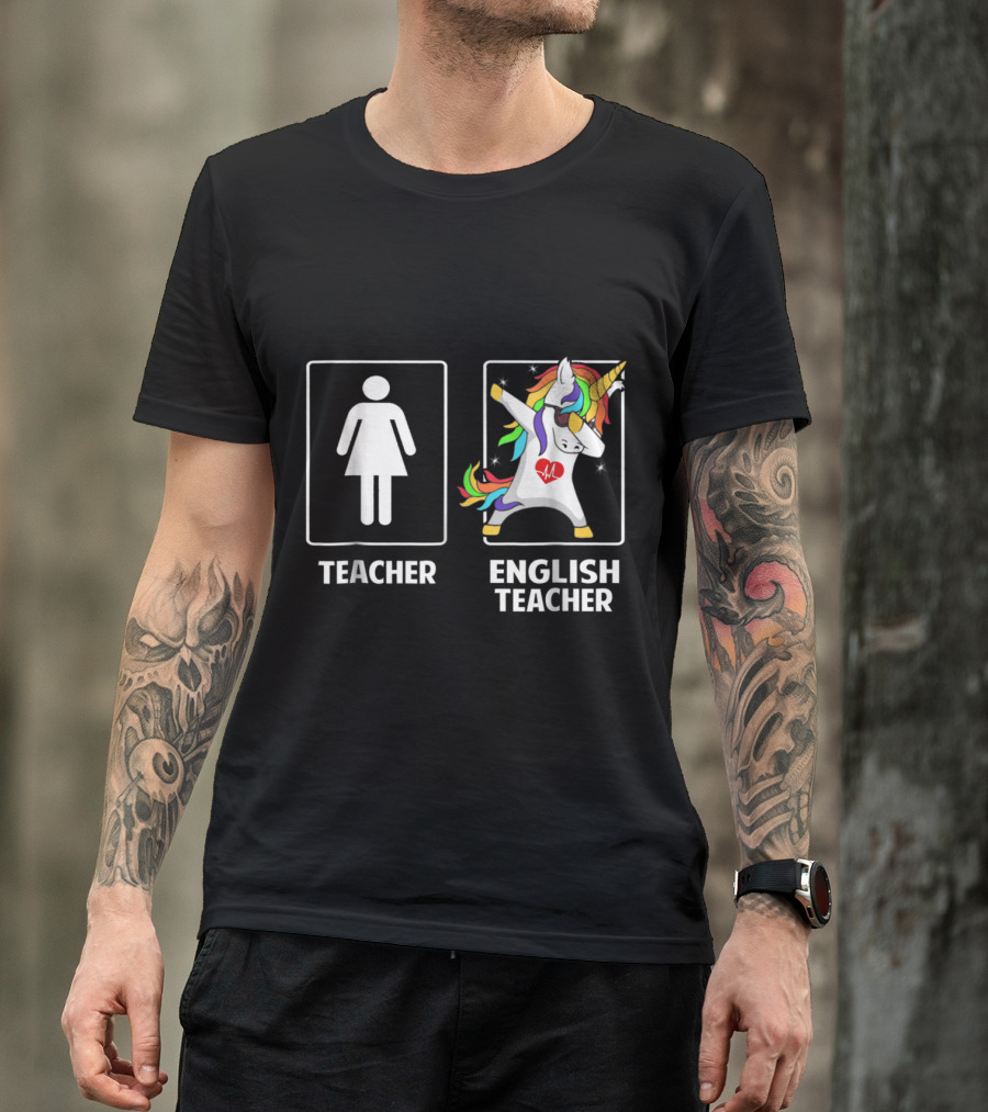 Teacher Symbol English Teacher Unicorn Dabbing With Rainbow Mane T-Shirt