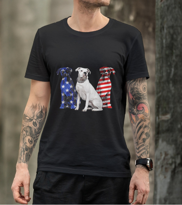 Boxer Dogs In American Flag Patterns For 4th Of July T-Shirt