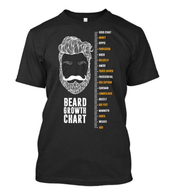 Beard Growth Chart Featuring Manly Hippie Professor Biker Hillbilly Levels Santa Wizard God T-Shirt