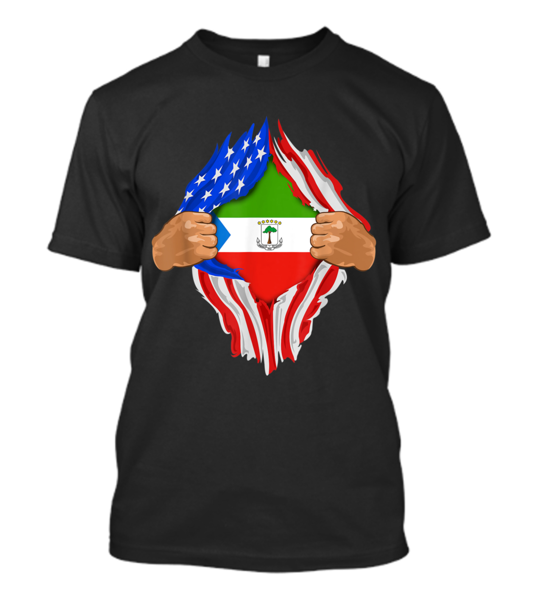 Equatorial Guinea Blood Inside Me American Flag Fusion T-Shirt