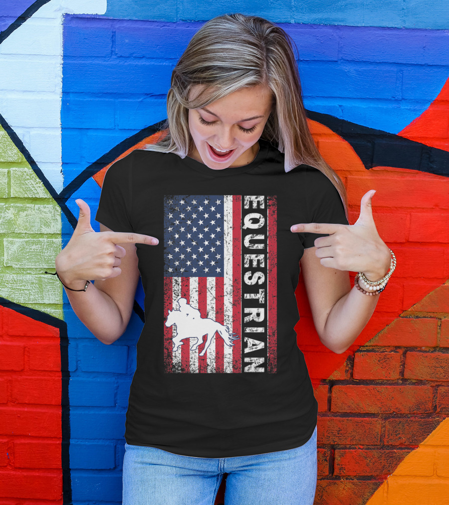 USA American Flag Equestrian Horse Riding 4th Of July T-Shirt